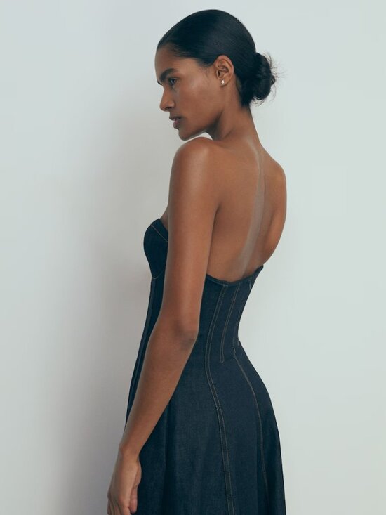 Reiss NWT Rosa Denim Midi Dress Indigo Blue - Picture 4 of 7